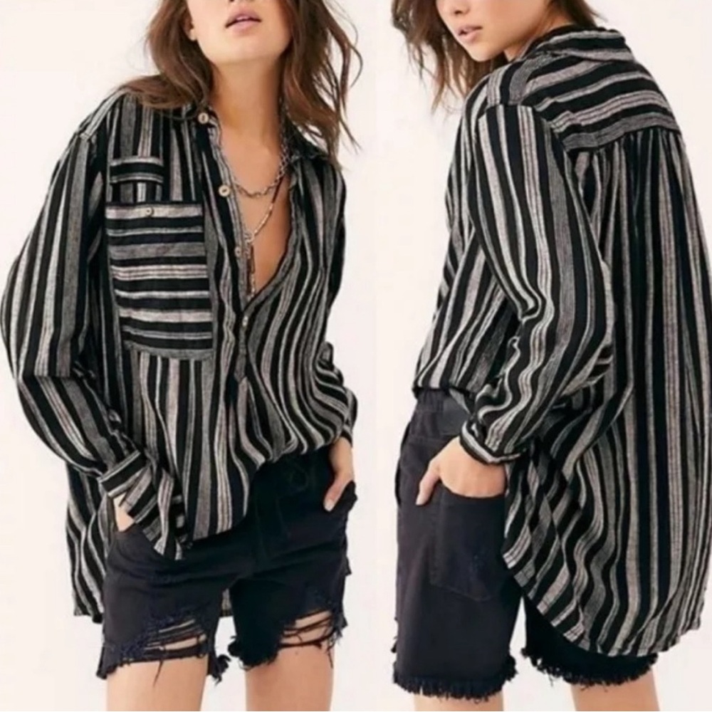 Free People Linen Blend Boho Top